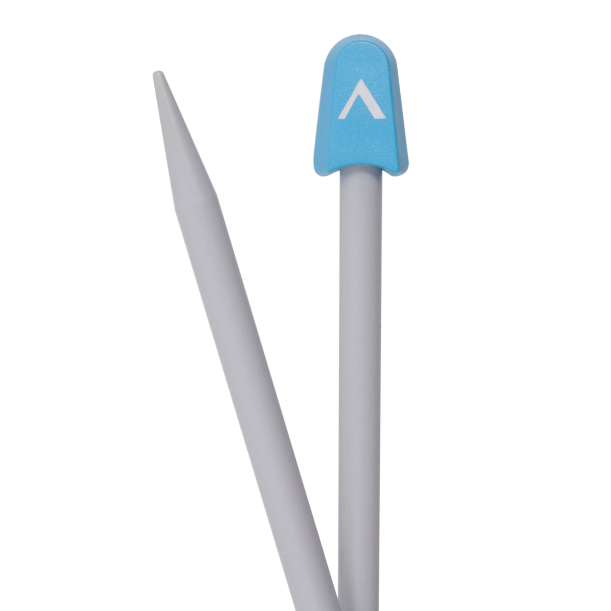 Pair of Milward 8mm grey plastic knitting pins