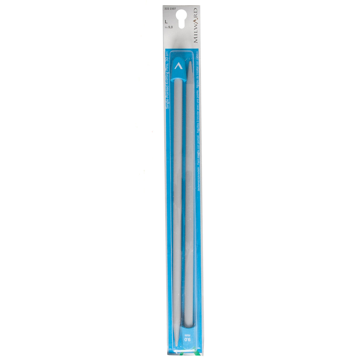 Pair of Milward 9mm grey plastic knitting pins