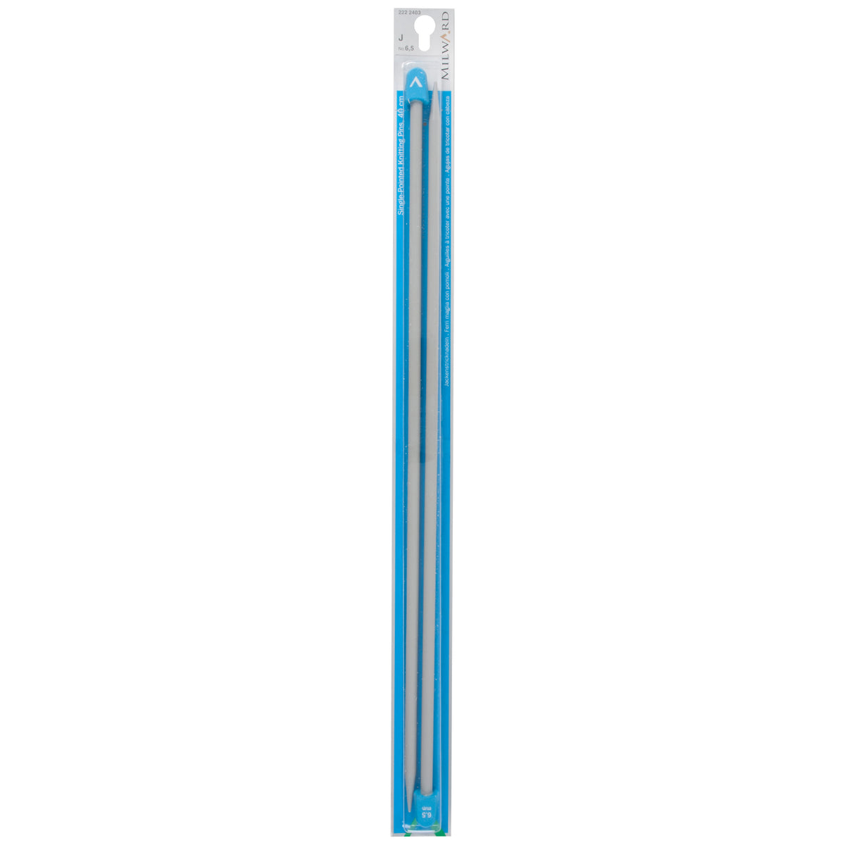 Pair of Milward 6.5mm grey plastic knitting pins