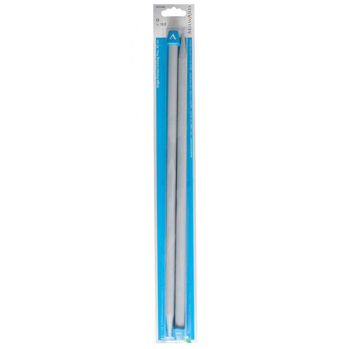 Pair of Milward 12mm grey plastic knitting pins
