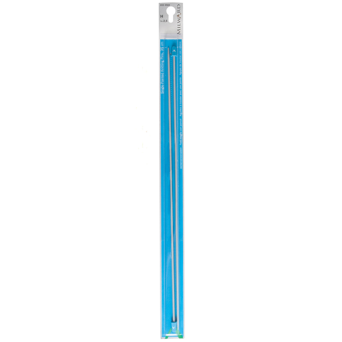 Pair of Milward 2.5mm pearl-grey aluminium knitting pins