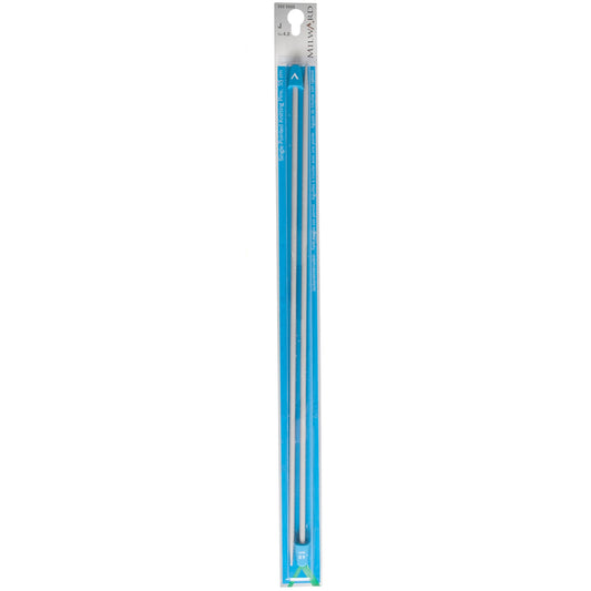 Pair of Milward 4mm pearl-grey aluminium knitting pins