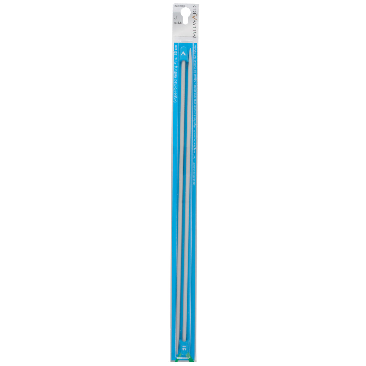 Pair of Milward 4.5mm pearl-grey aluminium knitting pins