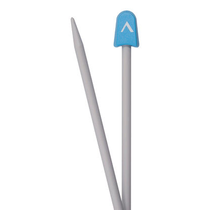 Pair of Milward 5mm pearl-grey aluminium knitting pins