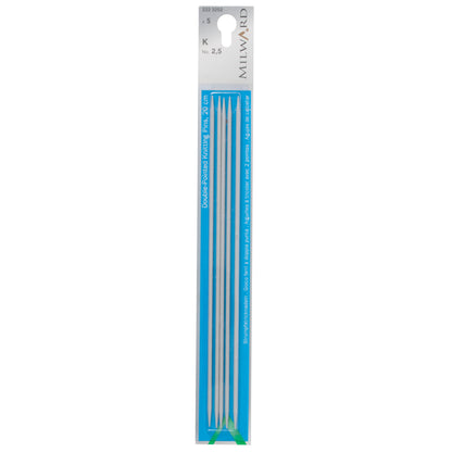 Set of five Milward 20cm double-pointed aluminium knitting pins, 2.5mm