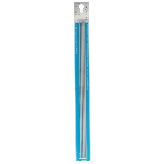 Set of five Milward 30cm double-pointed aluminium knitting pins, 2.5mm