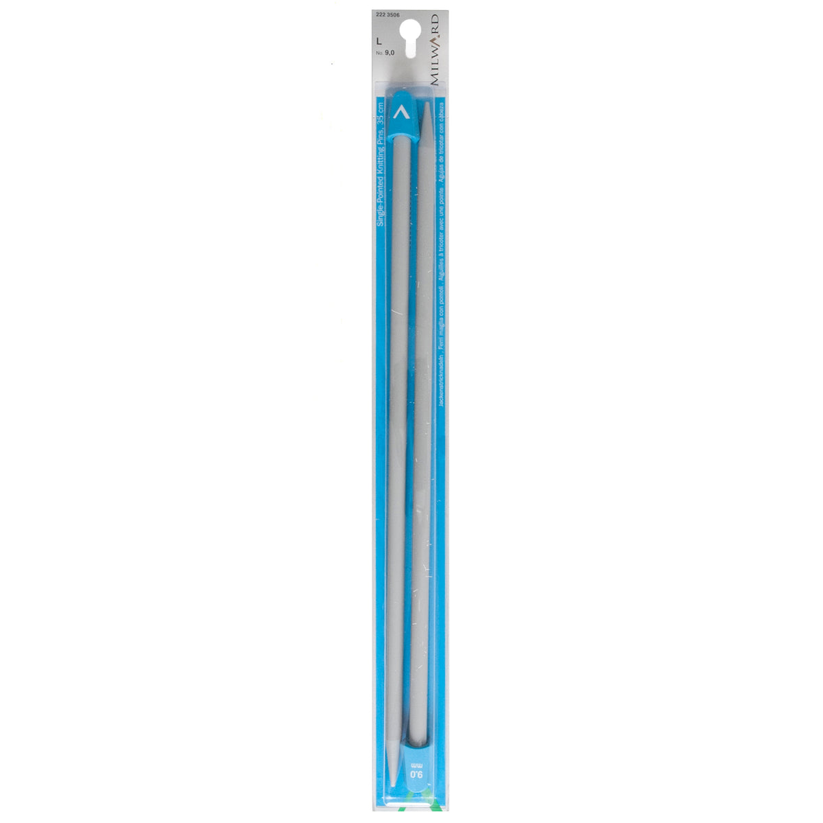 Pair of Milward 35cm single-ended plastic knitting pins, 9mm