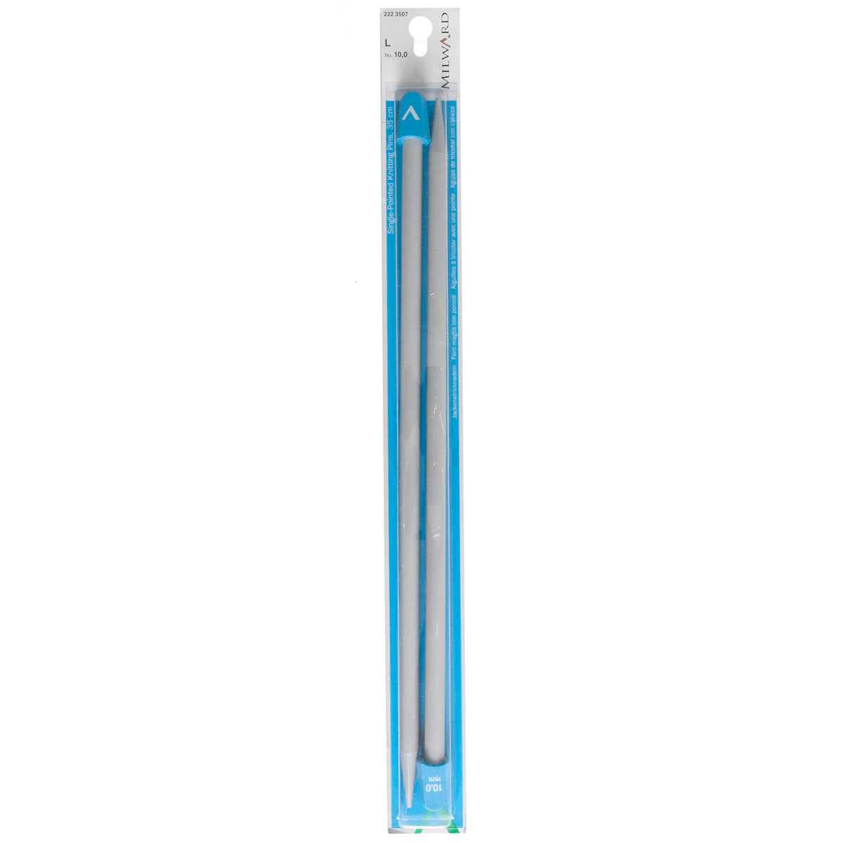 Pair of Milward 35cm single-ended plastic knitting pins, 10mm