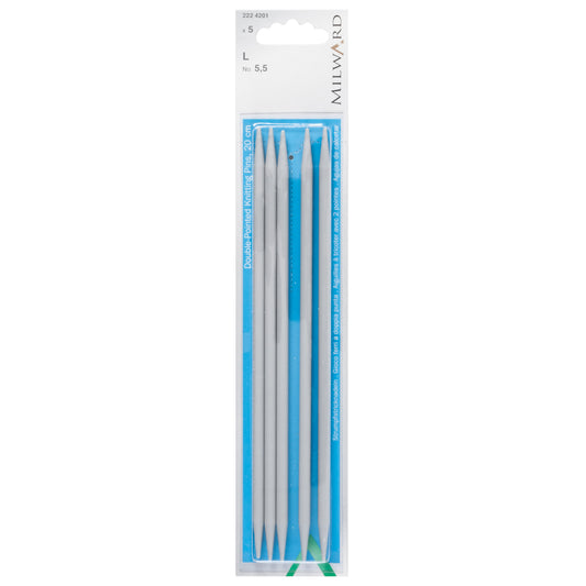 Set of five Milward 20cm double-pointed plastic knitting pins, 5.5mm