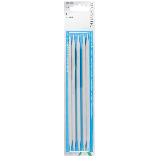 Set of five Milward 20cm double-pointed plastic knitting pins, 6mm