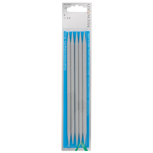 Set of five Milward 20cm double-pointed plastic knitting pins, 6.5mm