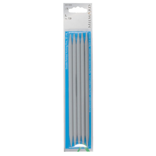 Set of five Milward 20cm double-pointed plastic knitting pins, 7mm