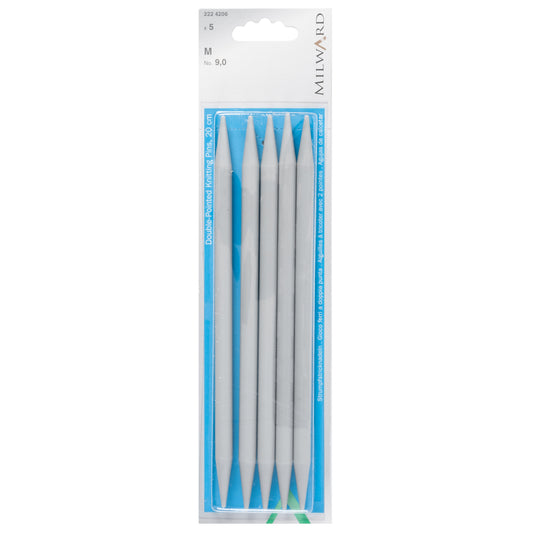 Set of five Milward 20cm double-pointed plastic knitting pins, 9mm