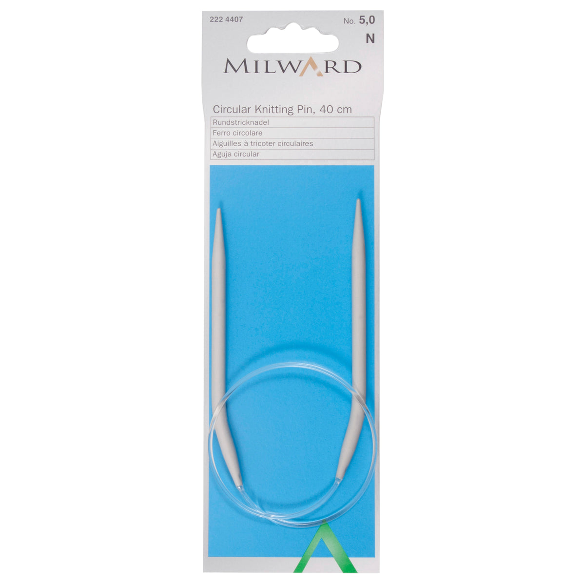 Milward 40cm fixed circular knitting needle with grey aluminium tips, 5mm