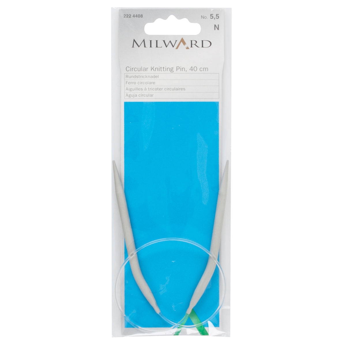 Milward 40cm fixed circular knitting needle with grey aluminium tips, 5.5mm
