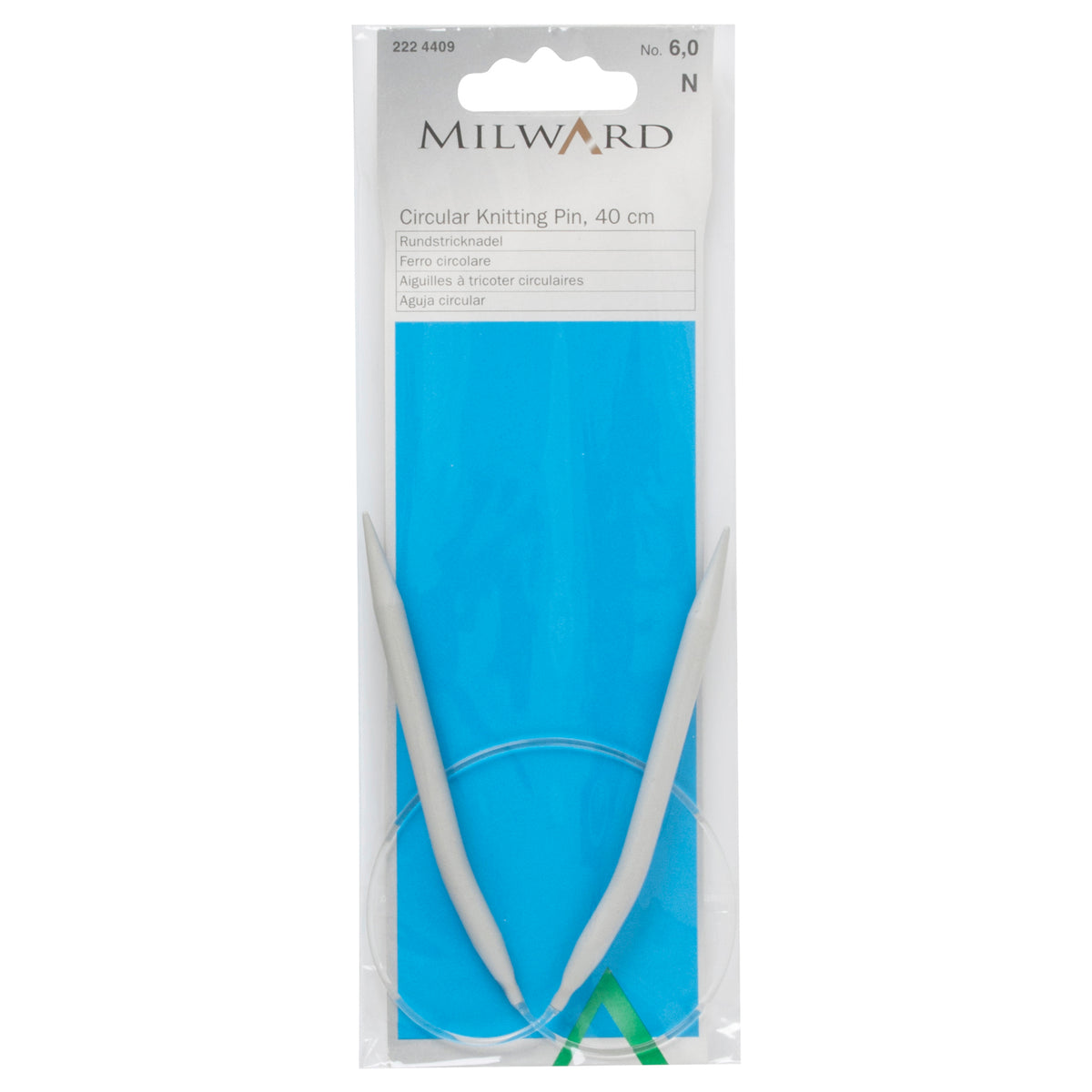 Milward 40cm fixed circular knitting needle with grey aluminium tips, 6mm