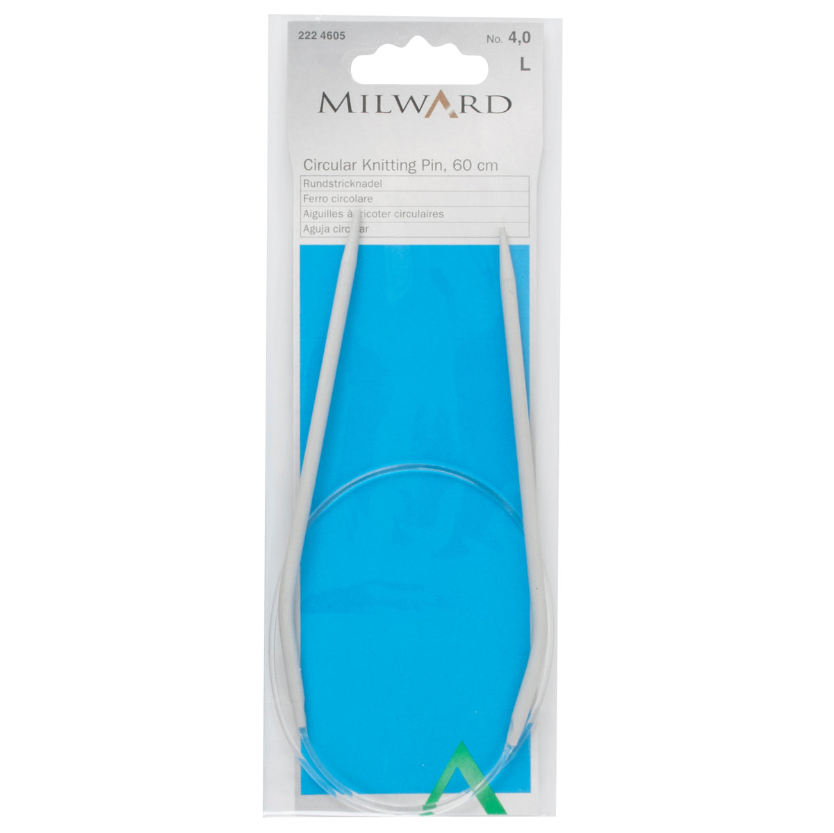 Milward 60cm circular knitting needle in 4mm with grey metal tips and cable