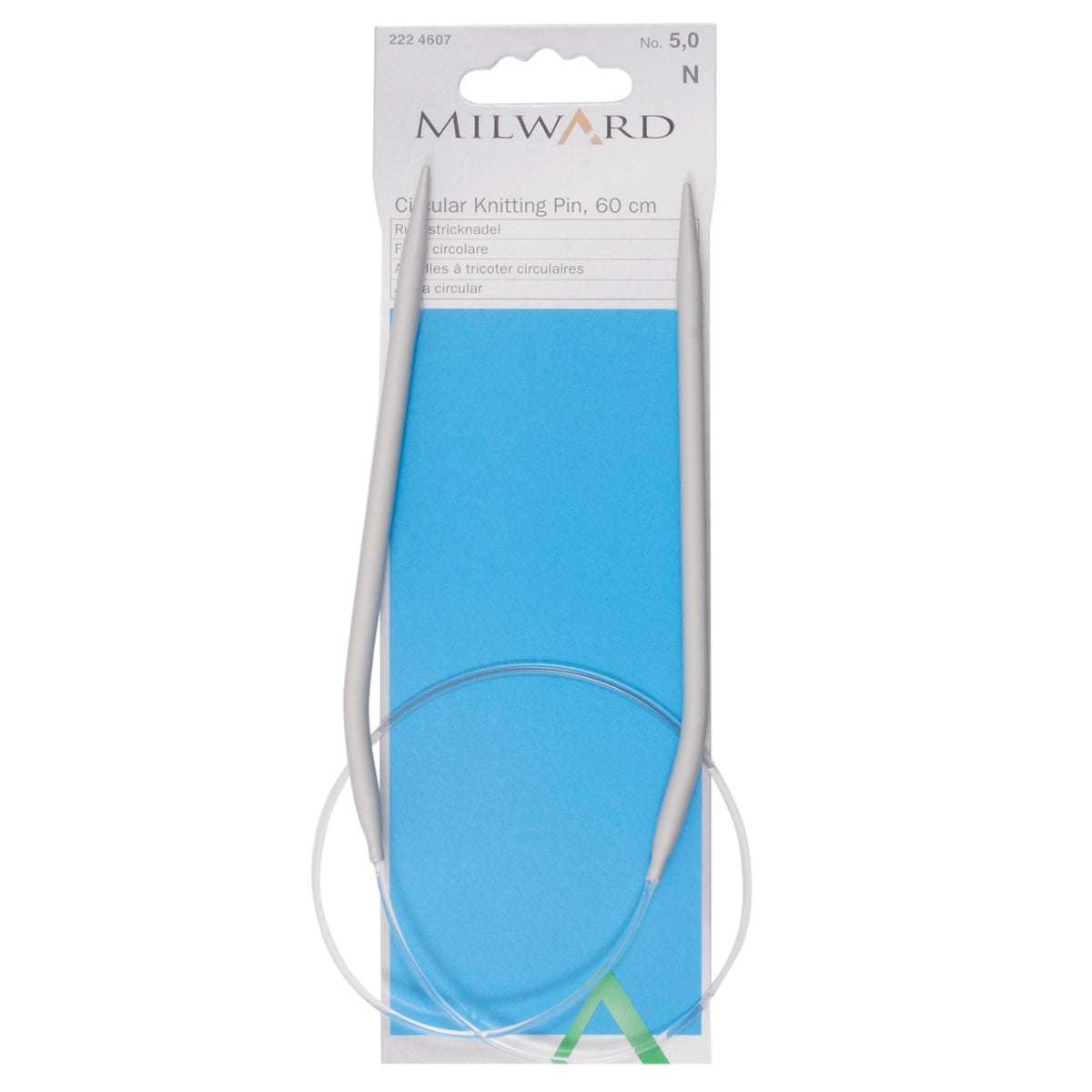 Milward 60cm circular knitting needle in 5mm with grey metal tips and cable