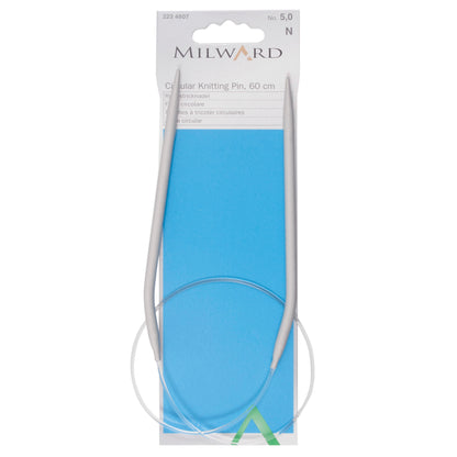 Milward 60cm circular knitting needle in 5mm with grey metal tips and cable