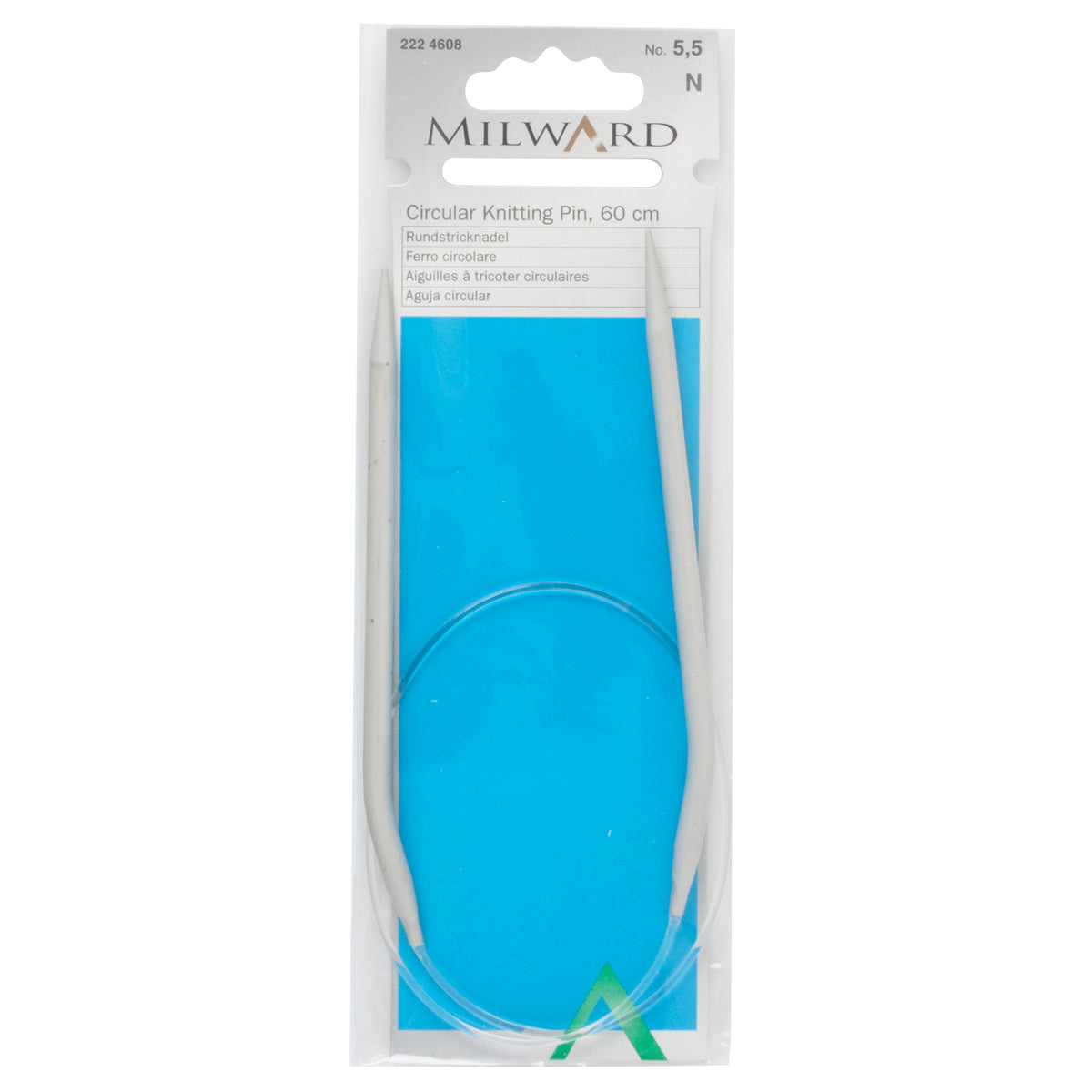 Milward 60cm circular knitting needle in 5.5mm with grey metal tips and cable