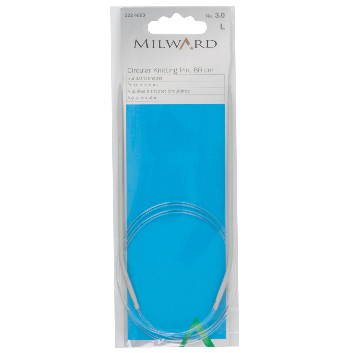 Milward 80cm circular knitting needle in 3mm with grey metal tips and cable