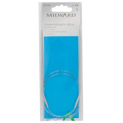 Milward 80cm circular knitting needle in 3mm with grey metal tips and cable