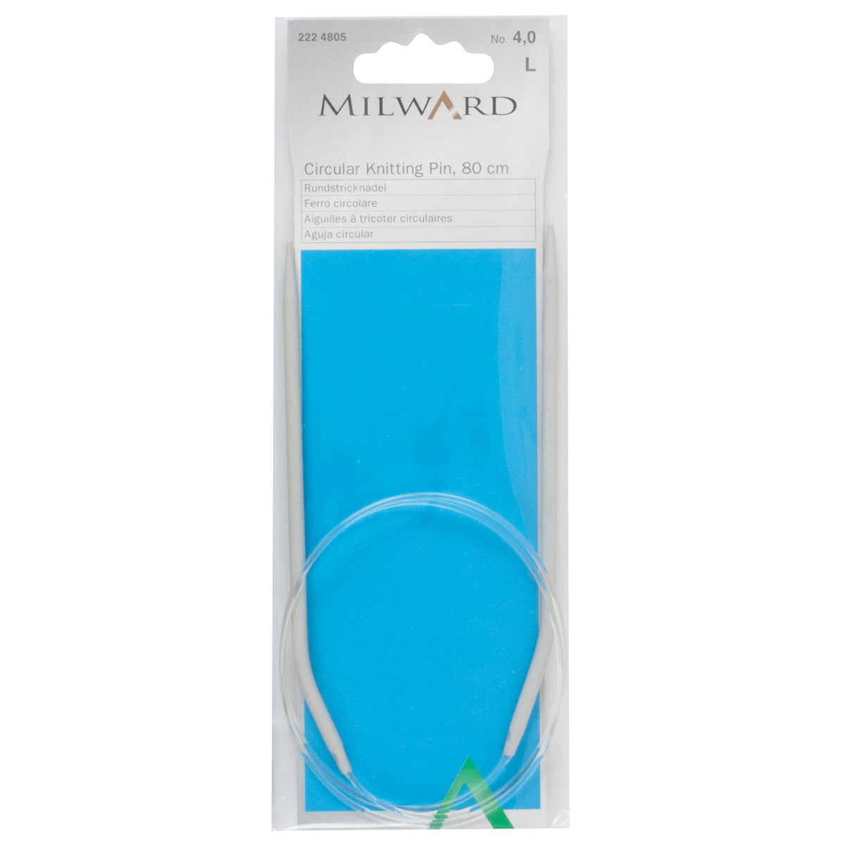Milward 80cm circular knitting needle in 4mm with grey metal tips and cable