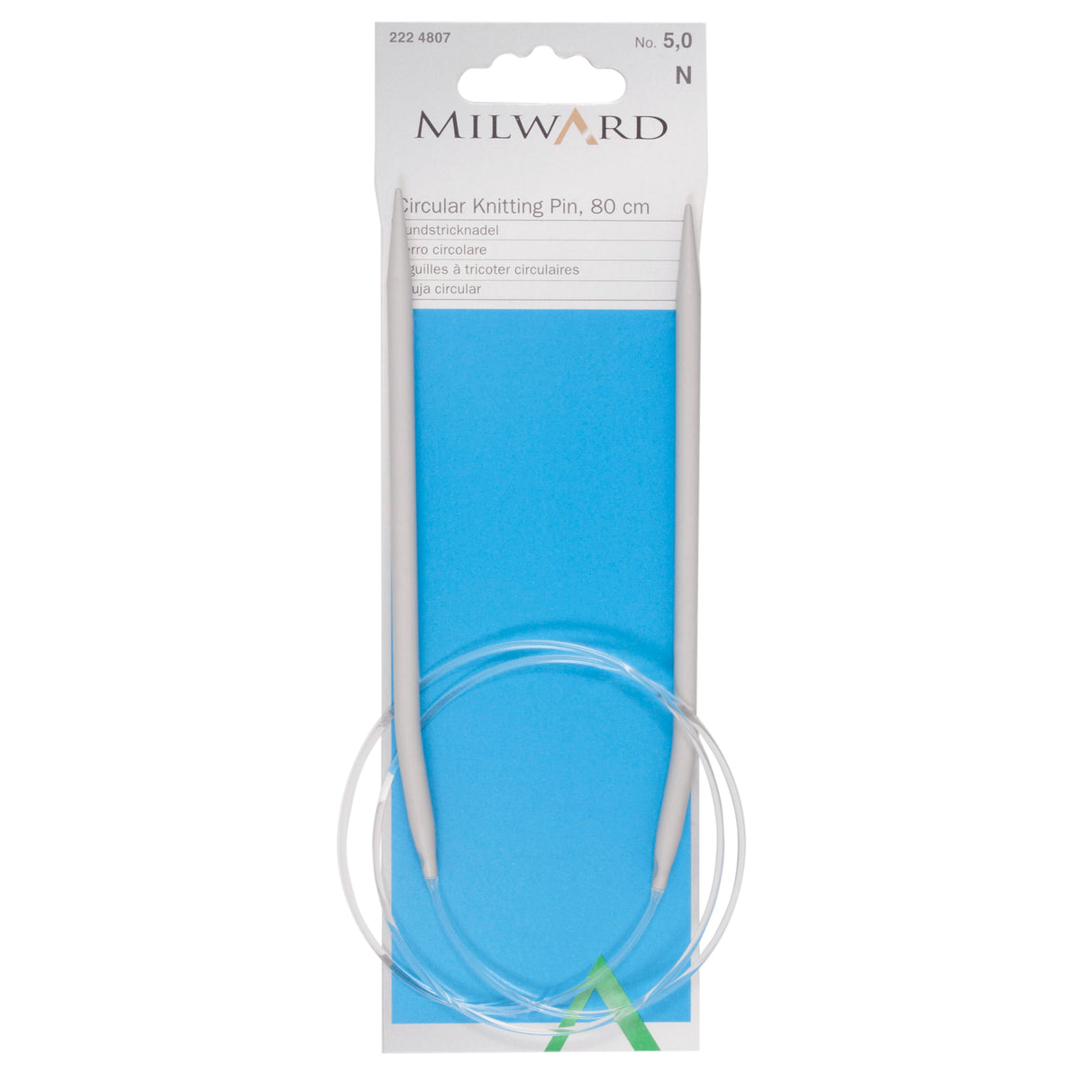 Milward 80cm circular knitting needle in 5mm with grey metal tips and cable