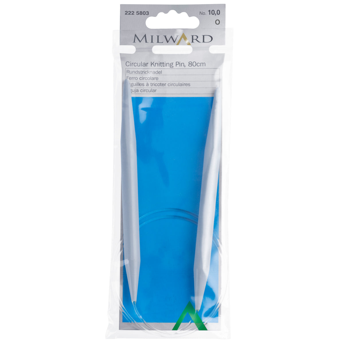 Milward 80cm circular knitting needle in 10mm with grey plastic tips and cable