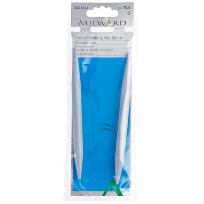 Milward 80cm circular knitting needle in 10mm with grey plastic tips and cable