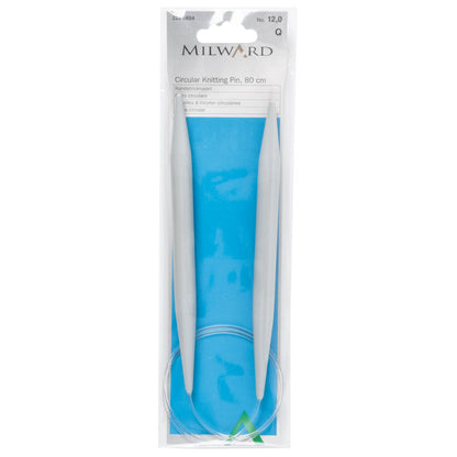 Milward 80cm circular knitting needle in 12mm with grey plastic tips and cable