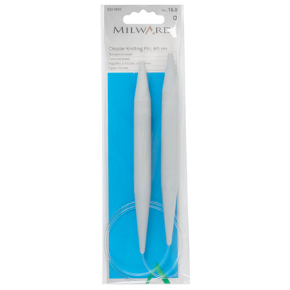 Milward 80cm circular knitting needle in 15mm with grey plastic tips and cable