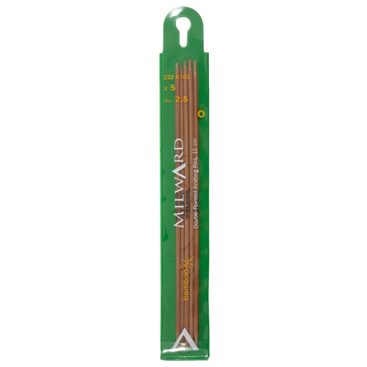 Set of five Milward 2.5mm bamboo double-pointed knitting needles