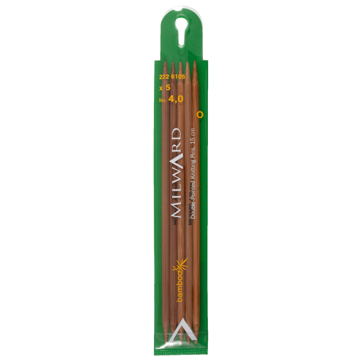 Set of five Milward 4mm bamboo double-pointed knitting needles