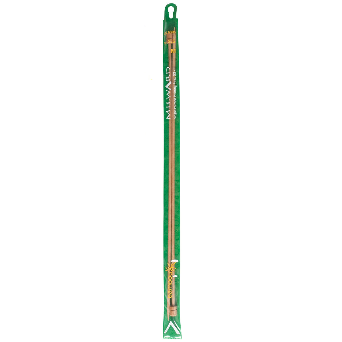 Pair of Milward 3.5mm bamboo single-ended knitting needles