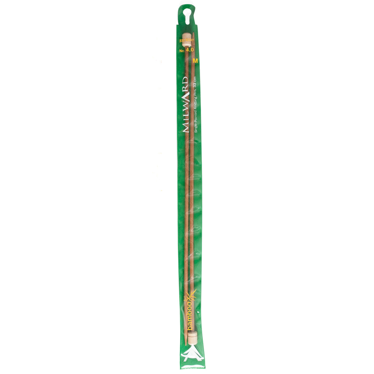 Pair of Milward 4mm bamboo single-ended knitting needles