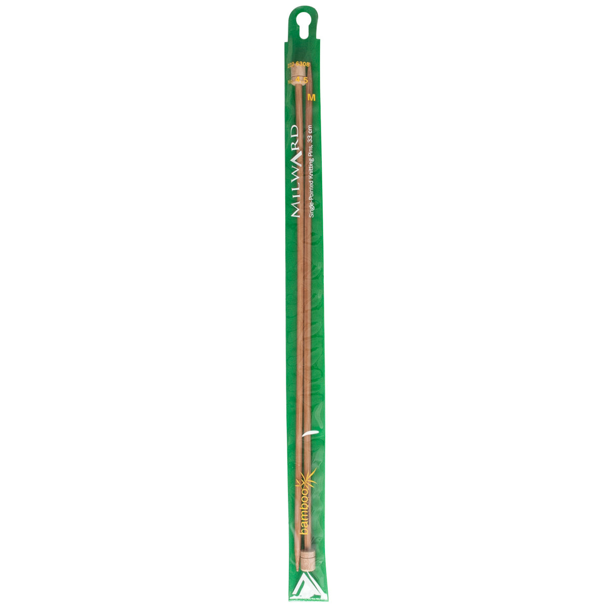 Pair of Milward bamboo single-ended knitting needles, 4.5mm