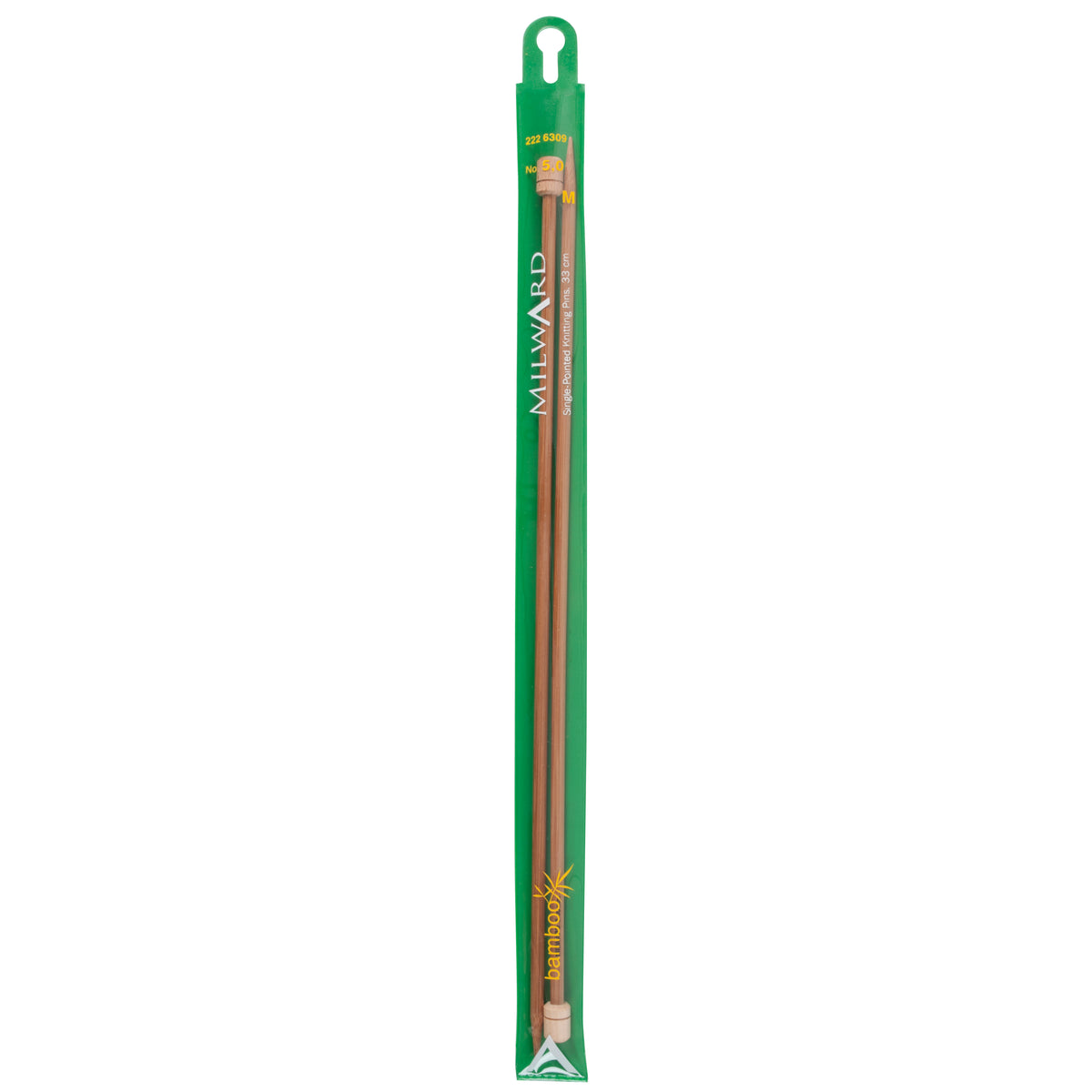 Pair of Milward bamboo single-ended knitting needles, 5mm