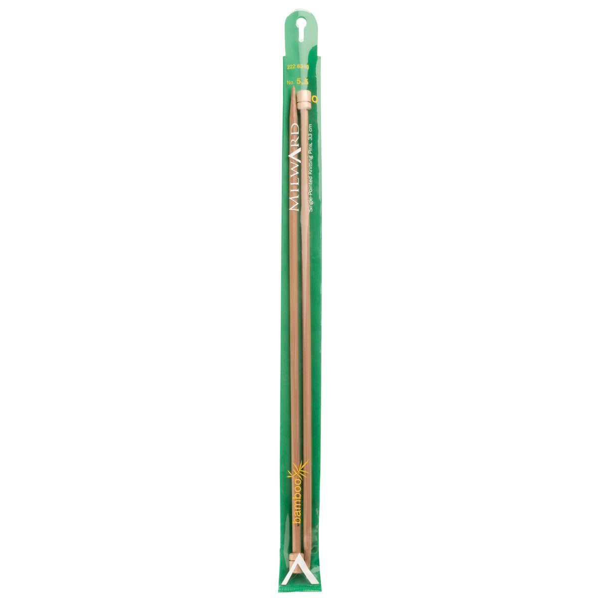 Pair of Milward bamboo single-ended knitting needles, 5.5mm