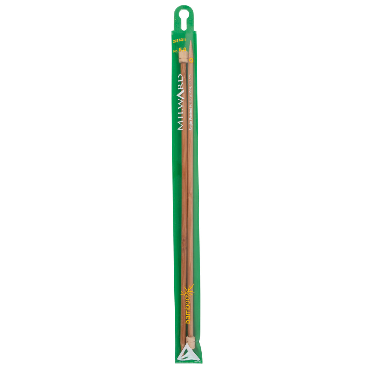 Pair of Milward bamboo single-ended knitting needles, 6mm