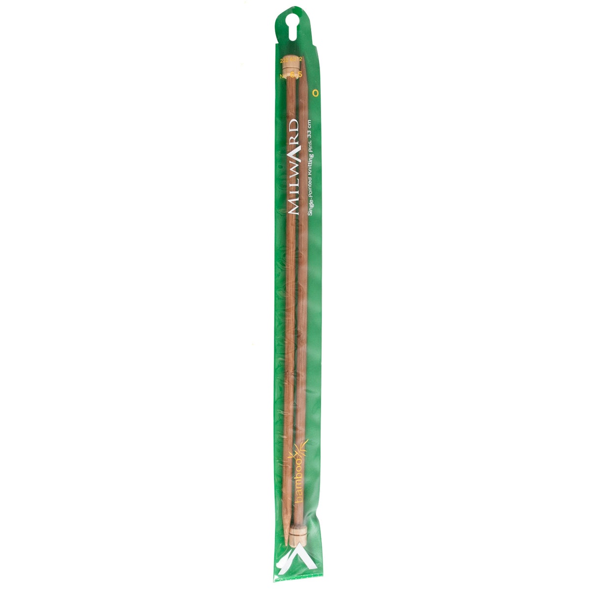 Pair of Milward bamboo single-ended knitting needles, 6.5mm