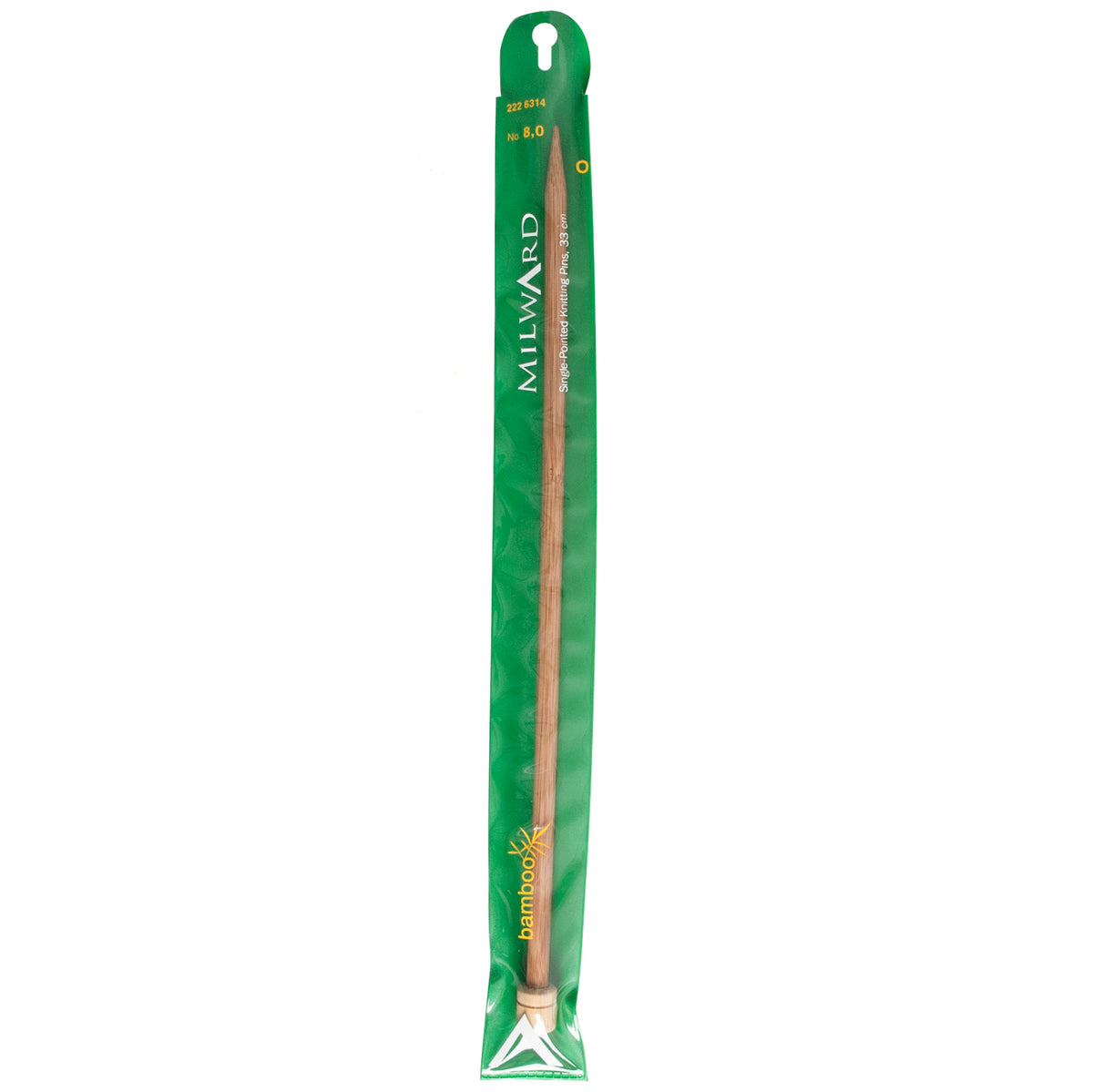 Pair of Milward bamboo single-ended knitting needles, 8mm