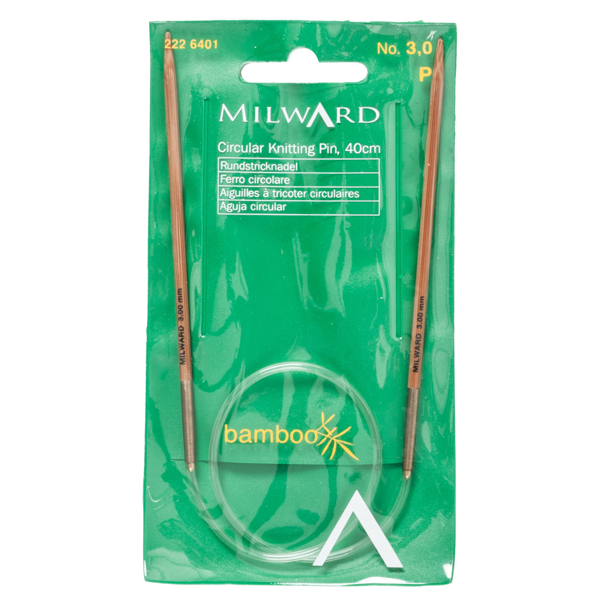Milward bamboo fixed circular knitting needle, 40cm, 3mm