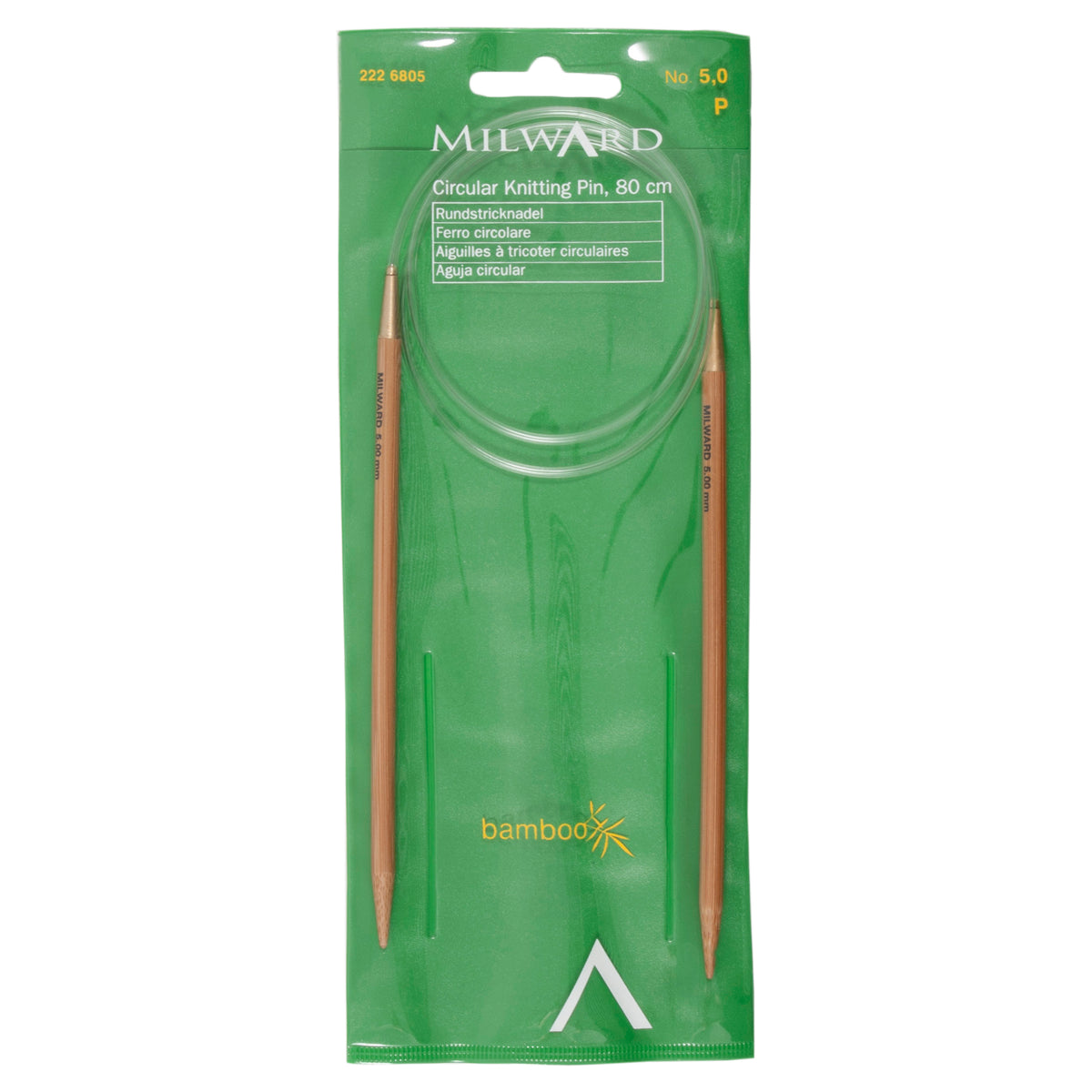 Milward bamboo fixed circular knitting needle, 80cm, 5mm