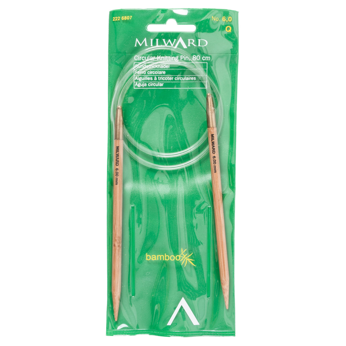 Milward bamboo fixed circular knitting needle, 80cm, 6mm