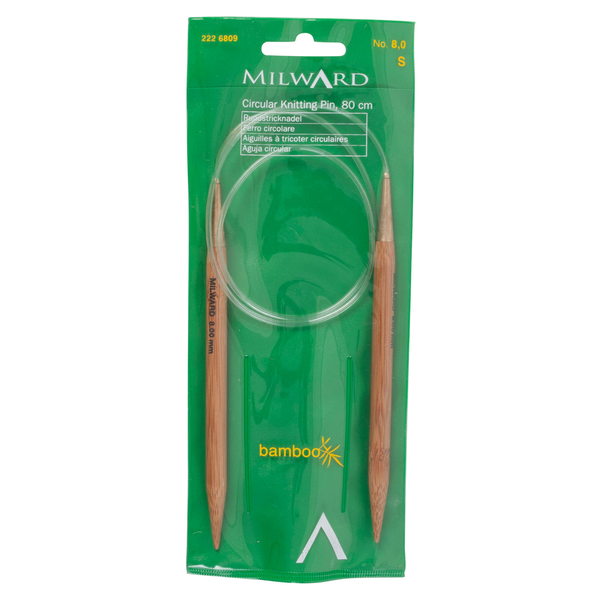 Milward bamboo fixed circular knitting needle, 80cm, 8mm