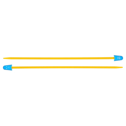 Pair of red and yellow Milward children's knitting needles, 3.25mm