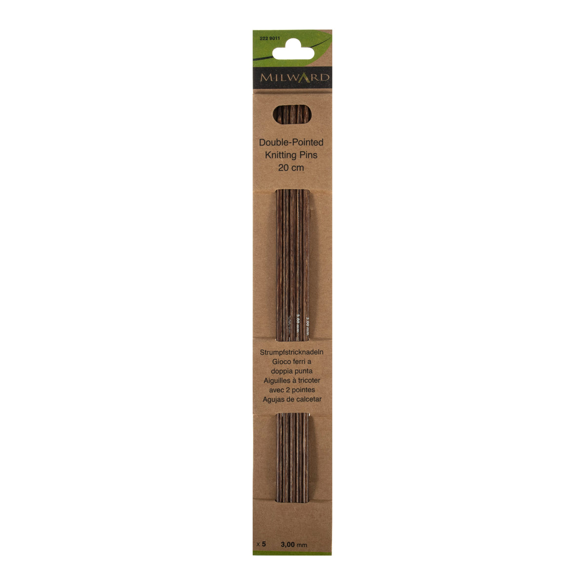 Set of 5 Milward wooden double-pointed knitting needles, 3mm