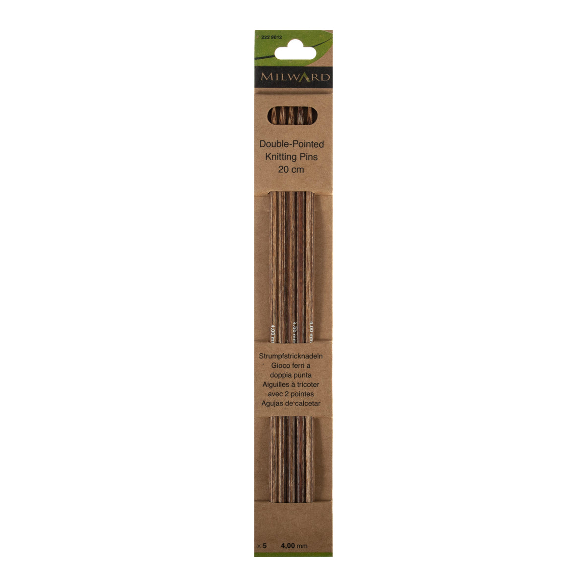 Set of 5 Milward wooden double-pointed knitting needles, 4mm