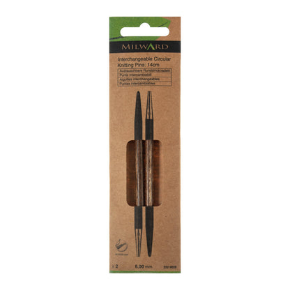 Milward wooden interchangeable circular knitting needle tips, 14cm, 6mm